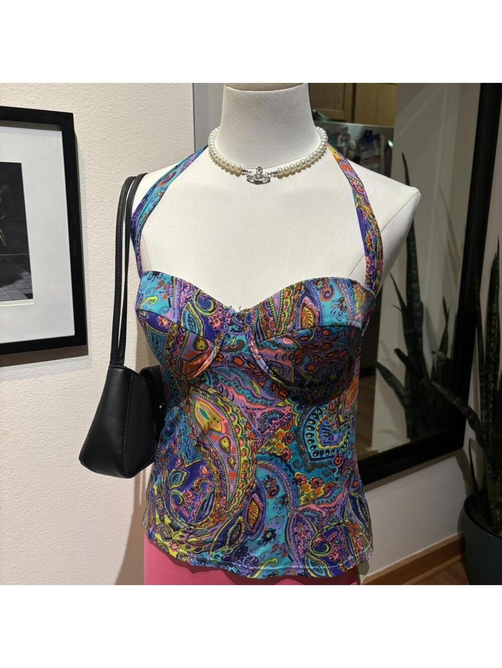 Victoria’s Secret Paisley Halter Tankini Swim Top 34C Y2K
